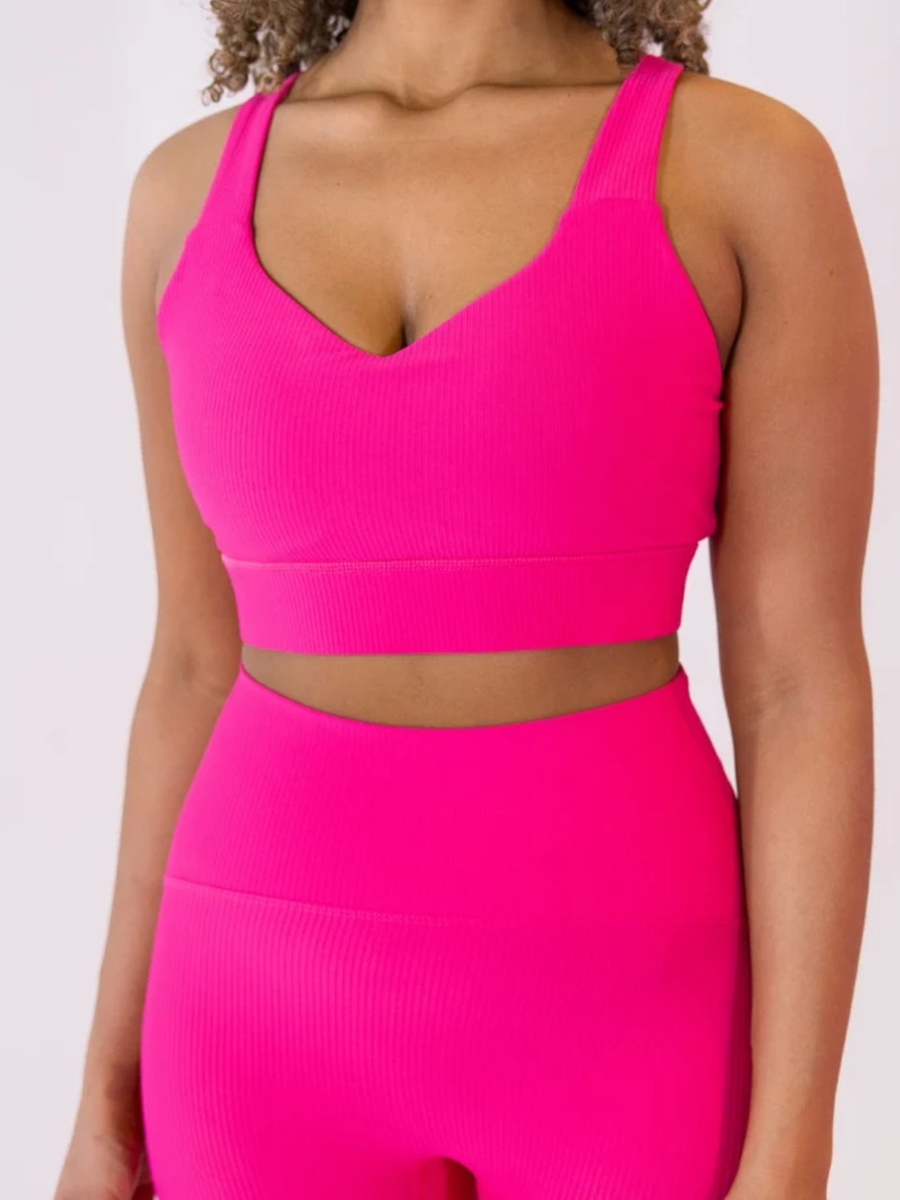 Ribbed Cross-Back Sports Bra — Hot Pink